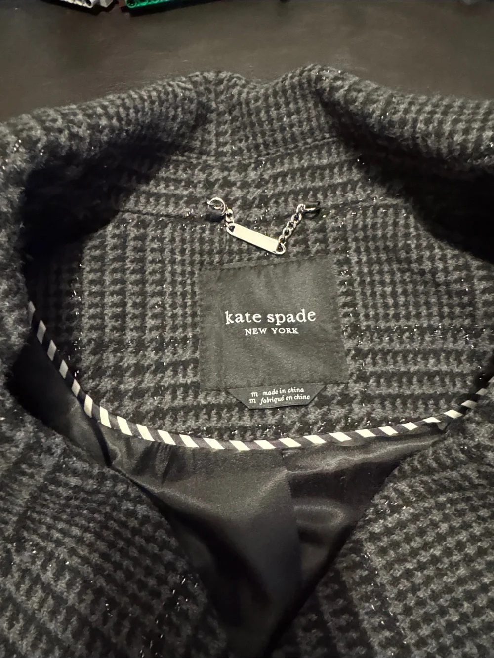 kate spade Gray & Black Plaid Double-Breasted Peacoat